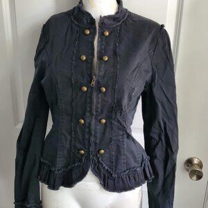 Sashimi Black Ruffle Coat w Brass Buttons